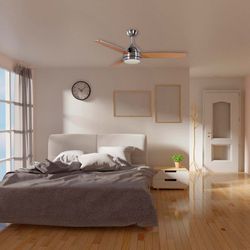 Ventilateur de plafond bois et fer naturel et argent, Ø 132 x 40 cm | Sirocco DC