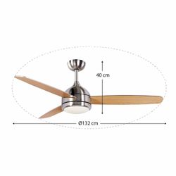 Wood and iron ceiling fan in natural and silver, Ø 132 x 40 cm | Sirocco DC