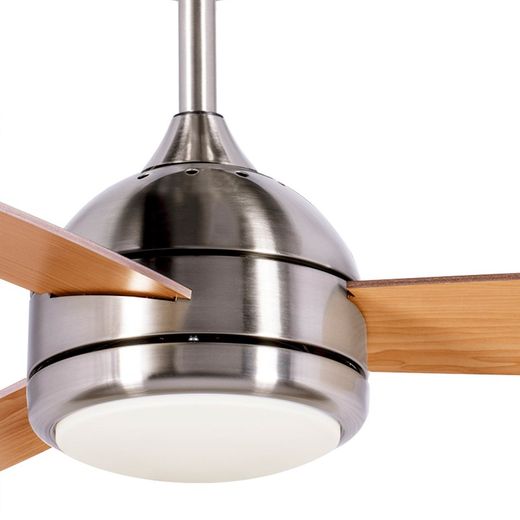 Ventilateur de plafond bois et fer naturel et argent, Ø 132 x 40 cm | Sirocco DC