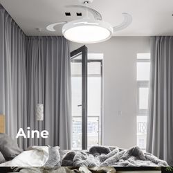 Metal Ceiling Fan with Led Light Aine White, Ø110 cm