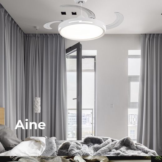 Metal Ceiling Fan with Led Light Aine White, Ø110 cm