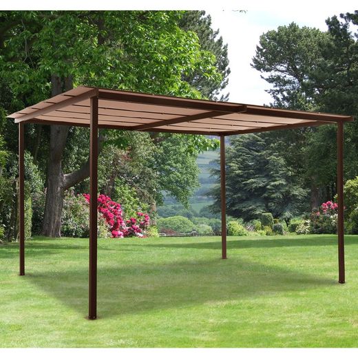 Pérgola de acero y tela marrón, 400x300x226 cm | Verona