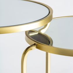 VICAL-Set di tavolini d'oro e bianco, 43x43x63 / 43x43x57 cm