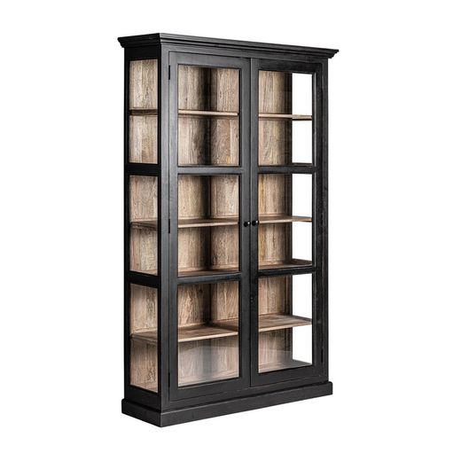 Bavay Mango Wood Display Case in Black/Natural, 135 x 40 x 210 cm