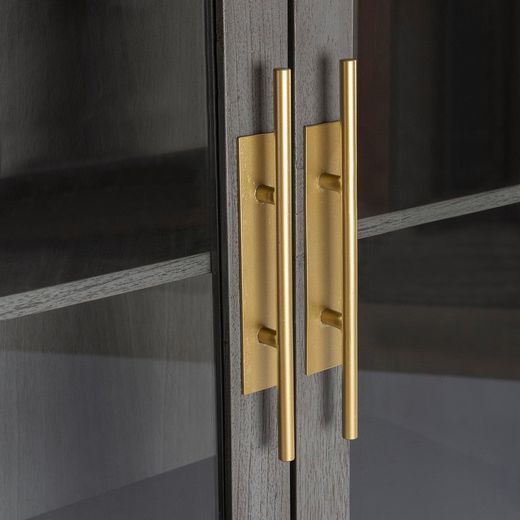 Vitrinskåp i grå/guld cederträ och glas, 85 x 40 x 195 cm