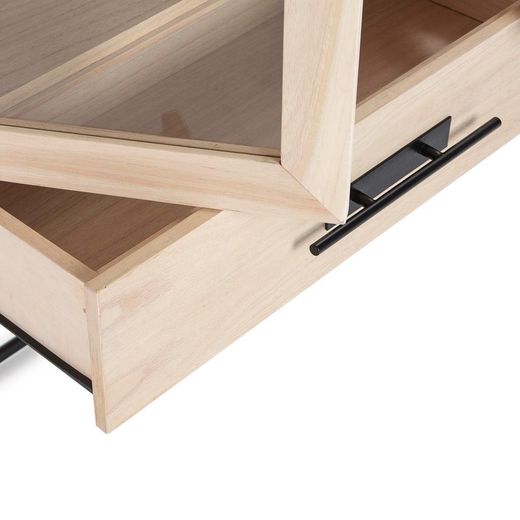 Natur/svart glas och cederträ vitrinskåp, 85 x 40 x 195 cm