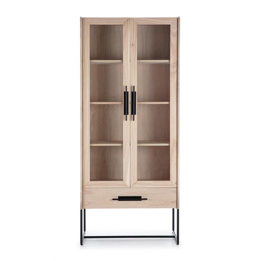 Natur/svart glas och cederträ vitrinskåp, 85 x 40 x 195 cm