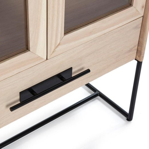 Natur/svart glas och cederträ vitrinskåp, 85 x 40 x 195 cm