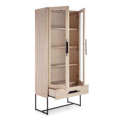 Vitrina em vidro natural/preto e cedro, 85 x 40 x 195 cm
