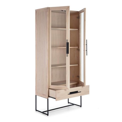 Natur/svart glas och cederträ vitrinskåp, 85 x 40 x 195 cm