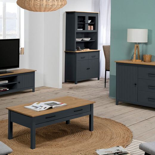 Conjunto de salón compuesto por aparador de 190 cm y vitrina en color azul | Miranda