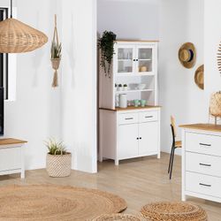 Living room set consisting of a 190 cm sideboard and a white display cabinet | Miranda