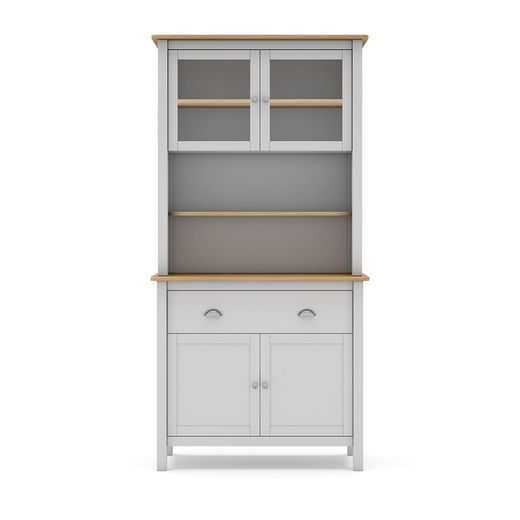 Wooden display cabinet in white and natural, 90 x 40 x 180.5 cm | Misti