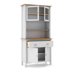 Wooden display cabinet in white and natural, 90 x 40 x 180.5 cm | Misti
