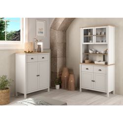 Wooden display cabinet in white and natural, 90 x 40 x 180.5 cm | Misti