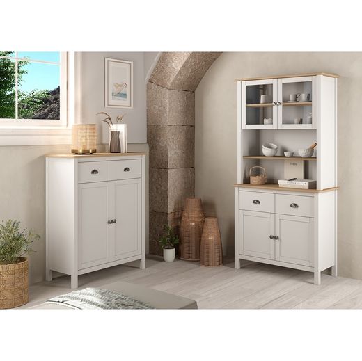 Wooden display cabinet in white and natural, 90 x 40 x 180.5 cm | Misti