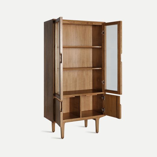 Vitrina de madera en marrón natural, 80 x 40 x 160 cm | Kamenz