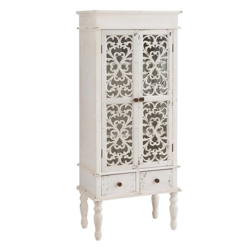 Witryna z białego drewna i szkła, 71 x 38 x 171 cm | Shabby chic