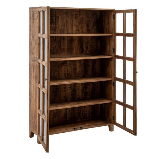 Natural wood and glass display case, 120 x 40 x 194 cm