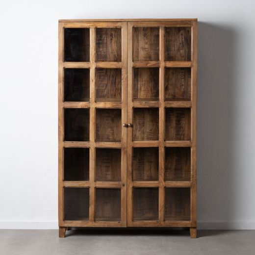 Natural wood and glass display case, 120 x 40 x 194 cm