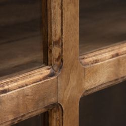 Natural wood and glass display case, 120 x 40 x 194 cm