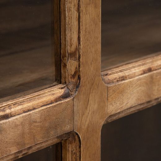 Natural wood and glass display case, 120 x 40 x 194 cm