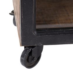 Wooden and glass display case in black and dark natural, 120 x 40 x 194 cm