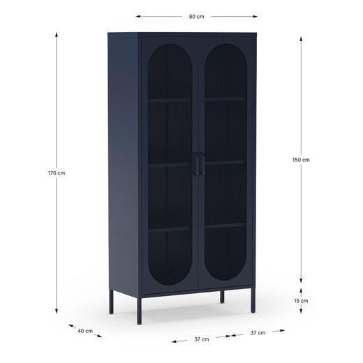 Metal display case in blue, 80 x 40 x 170 cm | Diora