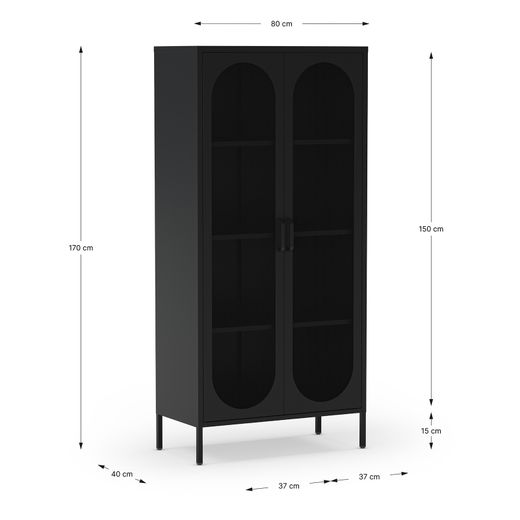 Metal display case in black, 80 x 40 x 170 cm | Diora