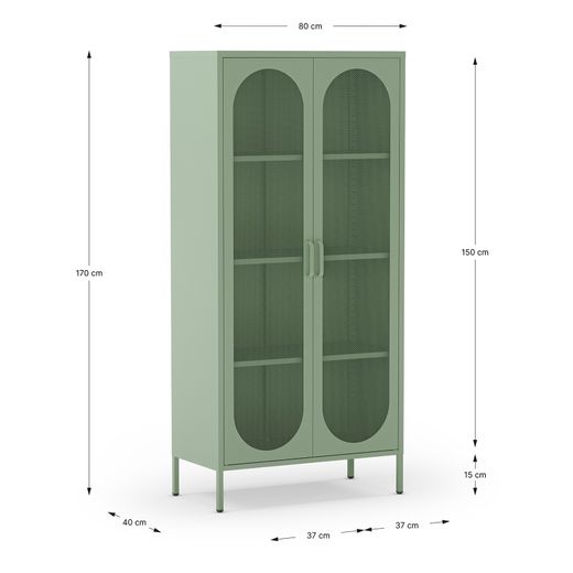 Metal display case in mint green, 80 x 40 x 170 cm | Diora