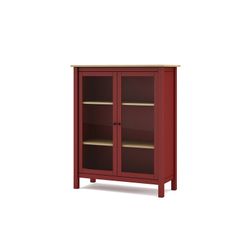 Pine and garnet glass display cabinet, 90 x 40 x 110 cm | misty