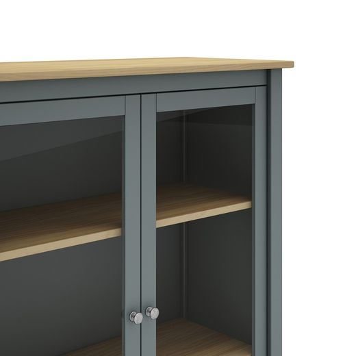 Furu och vitrinskåp i grönt, 90 x 40 x 110 cm | dimmig