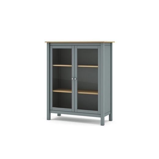 Furu och vitrinskåp i grönt, 90 x 40 x 110 cm | dimmig