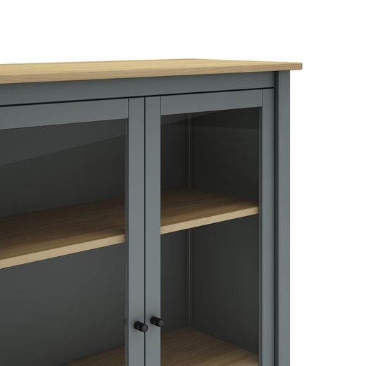 Furu och vitrinskåp i grönt, 90 x 40 x 110 cm | dimmig