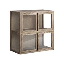 Modulært vitrineskab uden base, lavet af elmetræ i brun, 84 x 40 x 85 cm | Masein