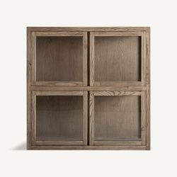 Modulært vitrineskab uden base, lavet af elmetræ i brun, 84 x 40 x 85 cm | Masein