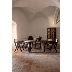 Nysted display case made of recycled teak wood in natural, 110 x 50 x 220 cm