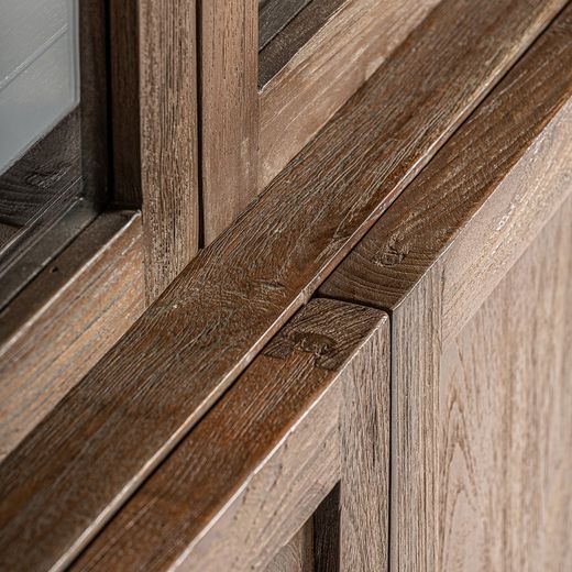 Nysted display case made of recycled teak wood in natural, 110 x 50 x 220 cm