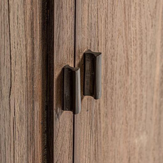 Nysted display case made of recycled teak wood in natural, 110 x 50 x 220 cm