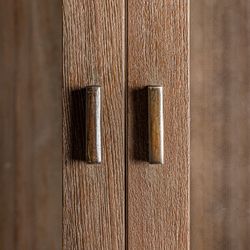 Nysted display case made of recycled teak wood in natural, 110 x 50 x 220 cm