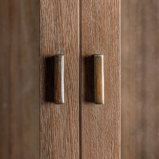 Nysted display case made of recycled teak wood in natural, 110 x 50 x 220 cm
