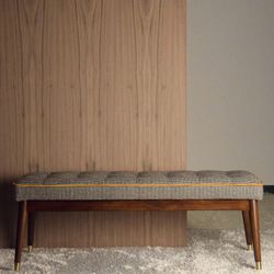 VP INTERIORISMO-Panca in legno rivestita in beige e nero, 120x40x45 cm