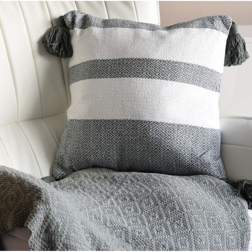 VP INTERIORISM-Beige and green cotton cushion, 45x45 cm