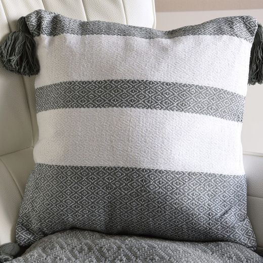 VP INTERIORISM-Beige and green cotton cushion, 45x45 cm