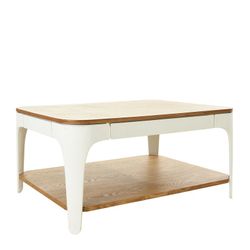 Mesa de centro YERA-retangular com duas alturas natural e branca, 90 x 70 x 45 cm