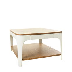 Mesa de centro YERA-retangular com duas alturas natural e branca, 90 x 70 x 45 cm