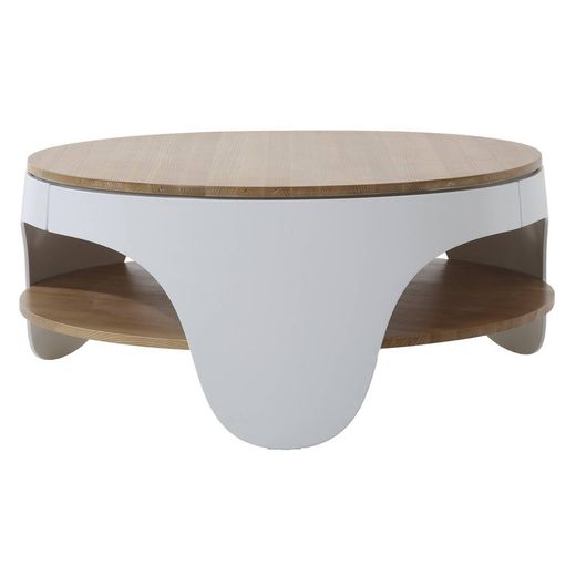 YERA-Ronde salontafel met twee natuurlijke en witte hoogtes, Ø86,5 x 37,5 cm