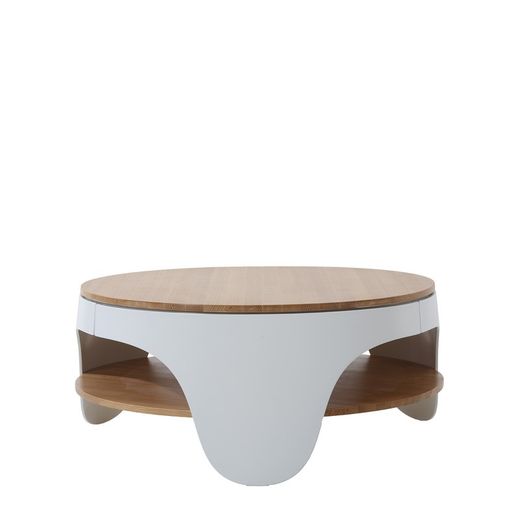 YERA-Ronde salontafel met twee natuurlijke en witte hoogtes, Ø86,5 x 37,5 cm