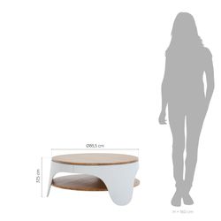 YERA-Ronde salontafel met twee natuurlijke en witte hoogtes, Ø86,5 x 37,5 cm