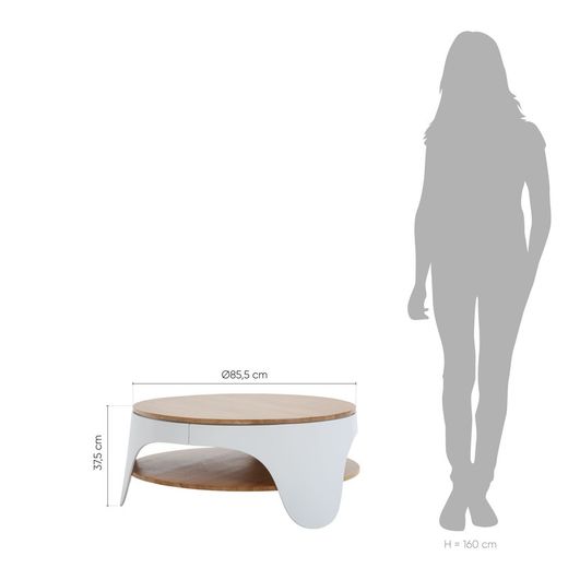 YERA-Ronde salontafel met twee natuurlijke en witte hoogtes, Ø86,5 x 37,5 cm